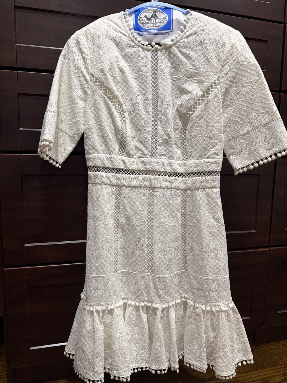 Zimmermann White Eyelet Dress with Pom Pom Trim and Open Back - Picture 1 of 5
